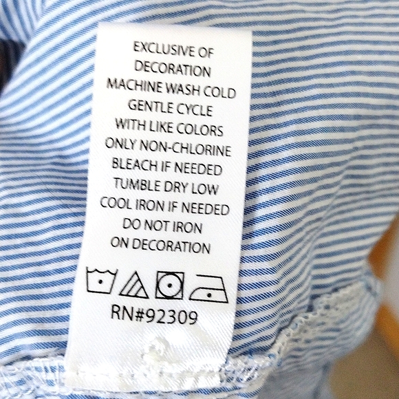 Blue and White Striped Button Up with Floral Appliques - size 3X - Picture 6 of 6